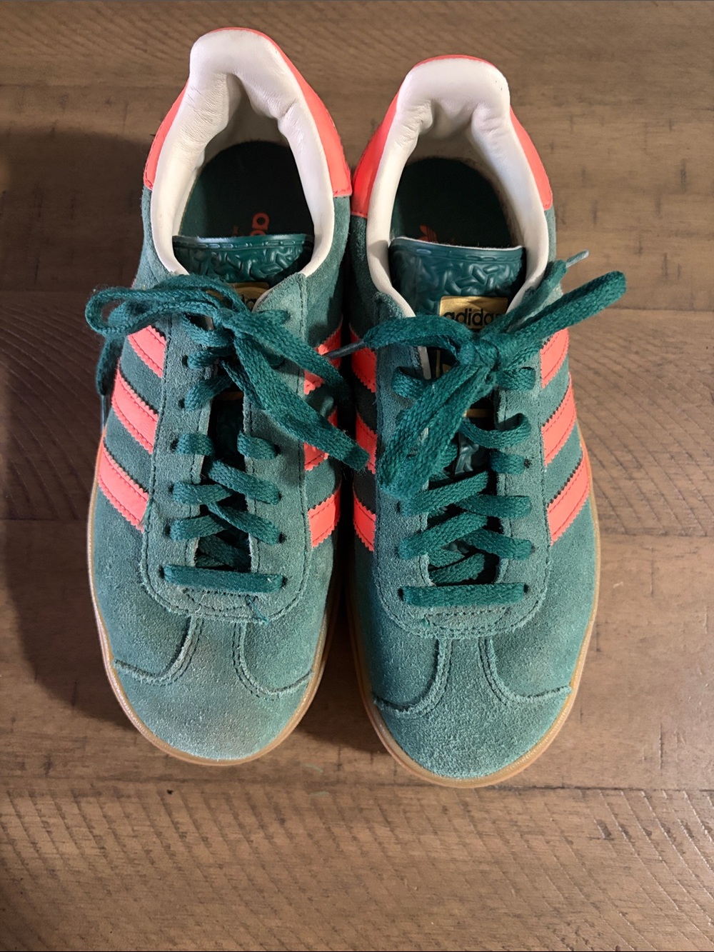 adidas Kids Teal Suede Sneakers with Coral Stripes